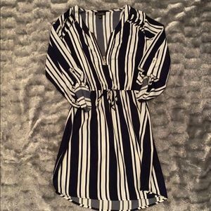 Navy blue and white striped dress